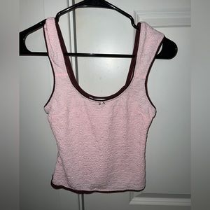IAMGIA Pink Tank Top with Brown Lining and Petal in middle of neck line!